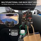 2PCS Car Seat Back Storage Headrest Hooks, Mushroom Moon Purse Holder Bags Hanger, PU Leather Double Metal Hook for Backseat Organizer, Women Car Accessories Organization