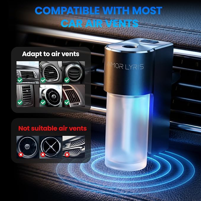 Car Air Fresheners for Vent, Smart 3-Speed Adjustable Car Diffuser, Rechargeable Car Essential Oil Diffuser, Long Lasting Fragrance, with 8 x 10ml Essential Oils, Mixed