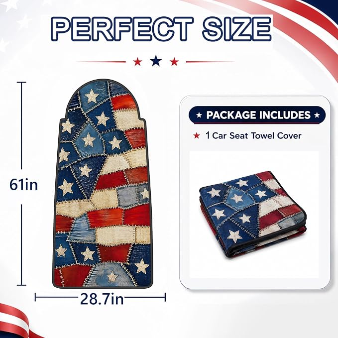 Car Seat Towel Cover for Front Seats, 1Pc Sweat Absorbent Car Seat Protector with Non-Slip Backing, Waterproof Towel Car Seat Covers for Runners, Gym, Swimming, Beach, Pets, Patchwork Flag