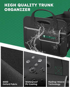 2-Compartment Trunk Organizer & Multi-Compartment Storage Box 600D Waterproof Oxford, with Reflective Strips and 8 Side Mesh Pockets for SUV, Sedan, Minivan- Heavy-Duty Car Organiser(65L)