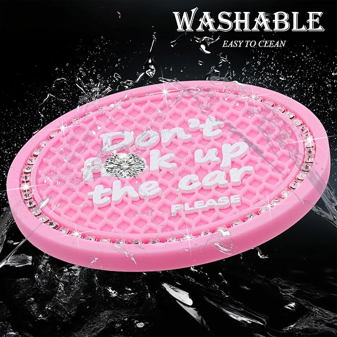 2PCS Bling Crystal Rhinestone Cup Holder Coaster – 2.75 Inch Anti-Slip Auto Insert Cup Coaster – Sparkling Interior Decor Accessories for Cars & Vehicles (Pink & White)