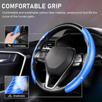 Steering Wheel Cover, Carbon Fiber Steering Wheel Cover, Car Steering Wheel Cover for Men/Women, Anti-Slip, Comfortable Grip, Durable, Universal for 99% Car Interior Accessories (Blue)