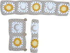 Handmade Crochet White Moon and Sun Car Steering Wheel Covers Universal 14-15 inch for Women and Men (Steer Wheel Cover+ 2 Belt Cover+2 Coaster)