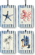 Navy Blue Beach Car Air Freshener 4 Pcs Coconut Scented, Starfish Octopus Palm Tree Car Accessories Mirror Decor for Women, Coastal Cowgirl Hanging Air Freshener for Cars Closet Drawer Books