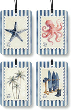 Navy Blue Beach Car Air Freshener 4 Pcs Coconut Scented, Starfish Octopus Palm Tree Car Accessories Mirror Decor for Women, Coastal Cowgirl Hanging Air Freshener for Cars Closet Drawer Books