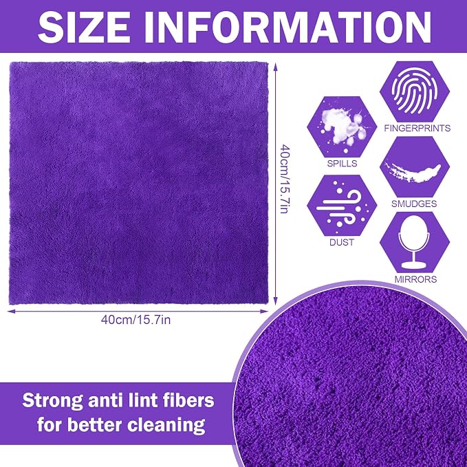 15 Pcs 15 Pcs Car Microfiber Towels Buffing Drying Wash Cleaning Cloths Plush Large Towels Thick Care Polishing Detailing Waxing Scratch Proof Towel, 15.75 x 15.75 Inch (Purple)