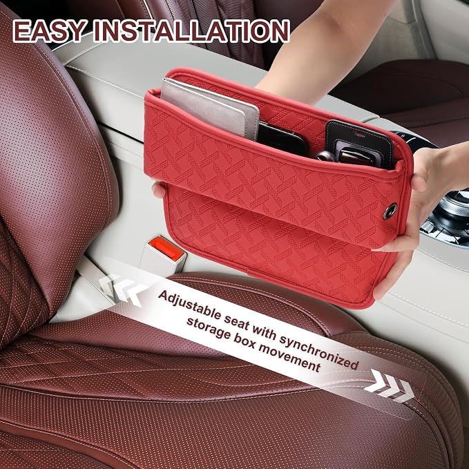 2pcs Car Seat Gap Filler Organizer 11.5 x 8 x 2.1 Inch Leather Universal Car Organizer Storage Box Between Seat and Console for Phone Sunglasses Keys, White