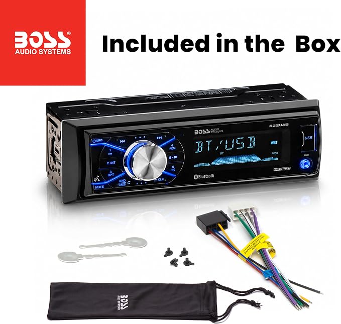 632UAB Car Stereo - Single Din, Bluetooth, No CD DVD Player, AM/FM Radio Receiver, Wireless Remote Control, Aux in, USB