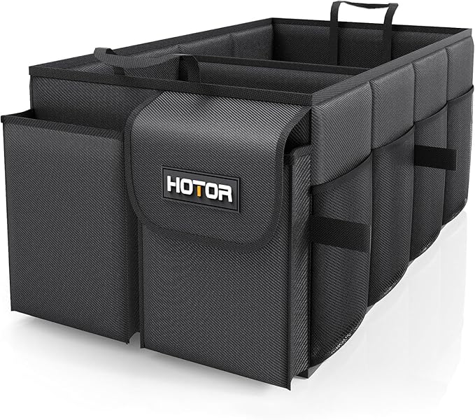 Trunk Organizer - Car Organizer, Foldable Trunk organizer for SUVs & Sedans, Sturdy Car Organization for Car Accessories, Tools, Sundries, Black, 2 Compartments, 21.3"×12.6"×10.6"