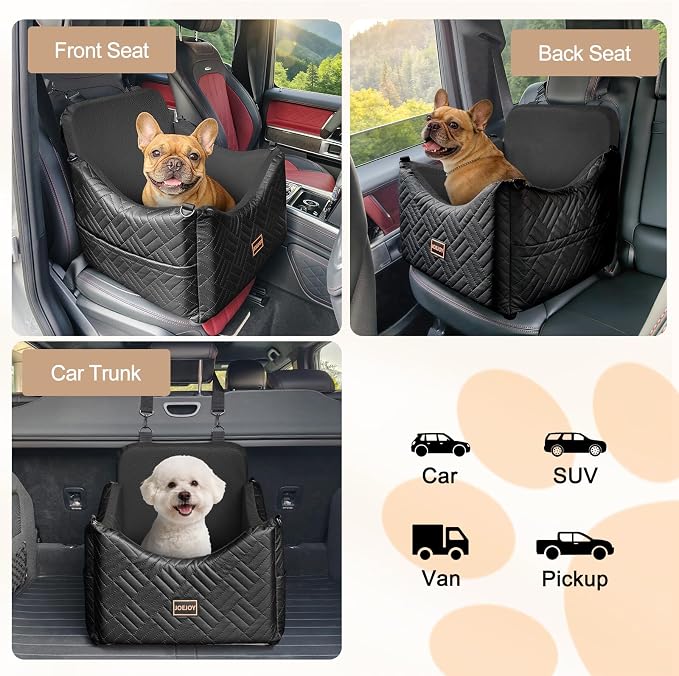 Dog Car Seats for Small Medium Dogs Under 35lbs, Waterproof PU Leather Dog Booster Seat with Detachable Cover, Thickened Memory Foam Pet Car Seat with Safety Belt and Storage Pockets