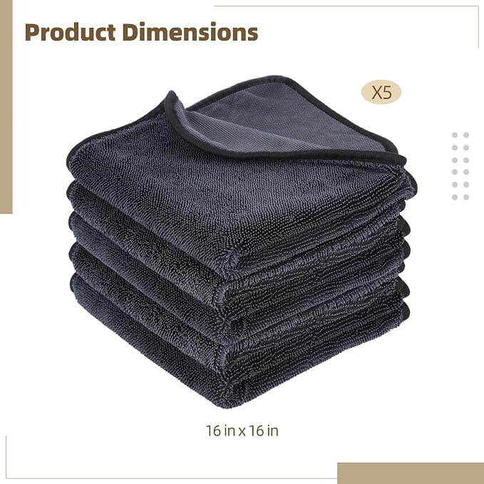 Shiny Wipes Shower Cleaning Cloth - 5 Pack 16 x 16 inch Ultra Absorbent Car Drying Towel, Shiny Wipes Drying Towel Microfiber Cleaning Cloth for Car, Bath & Househood