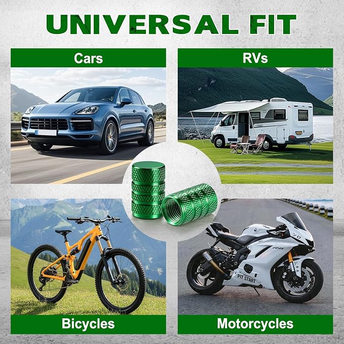 12PCS Tire Valve Stem Caps, Car Exterior Accessories, Aluminum Alloy Valve Cover Universal for Cars, Trucks, Motorcycles and Bicycles (Green)