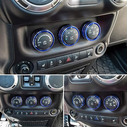 Audio Air Conditioning Button Cover Decoration Twist Switch Ring Trim for Jeep Wrangler JK JKU Patriot 2011-2018, Compass 11-16, Liberty 08-12, Dodge Challenger 08-14 Interior Accessories (Blue)