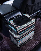 Car Garbage Can Cute - Leak-Proof Car Trash Can with Lid and Storage Pockets, Car Trash Bin for Men and Women, Boho Aztec Essentials: Must-Have Car Interior Accessories (Beige Aztec Motif)