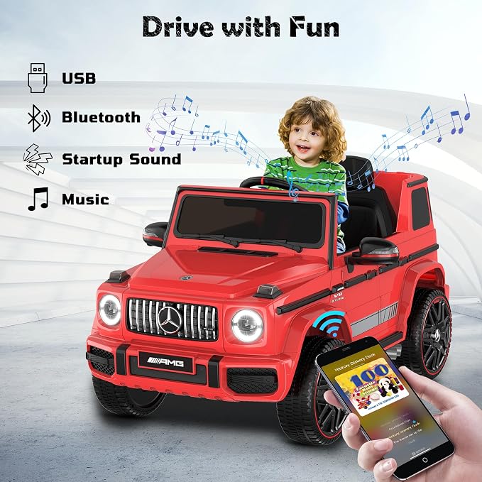 Licensed Mercedes-Benz G63 Car for Kids, 12V 7AH Ride on Car w/Parent Remote Control, LED Headlights, Music Player & Horn, Soft Start, Low Battery Prompt, Kids Electric Car, Red