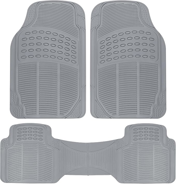 ProLiner Car Floor Mats for Cars Trucks SUV, 3-Piece All-Weather Heavy Duty Rubber Liners with Universal Trimmable Fit, Durable Waterproof Vehicle Auto Floor Mats with Capture Ridges Gray