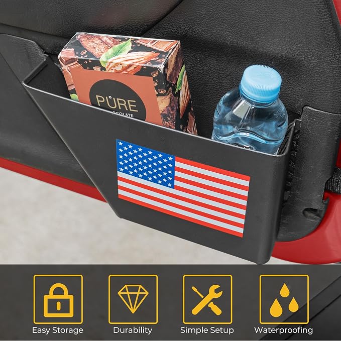 2 Pack Metal Front Door Storage Box Pockets Compatible with Jeep Wrangler JK JKU 2/4 Door 2007-2018 Side Insert Organizer for Interior Storage Accessories