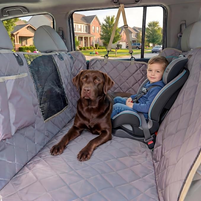 56" Wx60 L Dog Car Seat Cover for SUV & Truck, Heavy Duty 900D Waterproof Pet Hammock with Mesh Window, Odorless Scratchproof Backseat Protector for Large Dogs, Fit Model Y, F-150, RAV4 - Grey