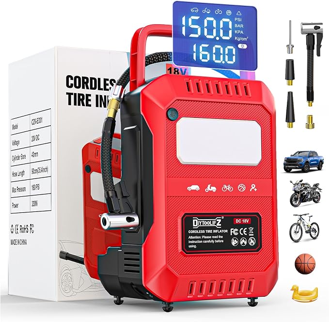Tire Inflator Portable Air Compressor Compatible with Milwaukee 18V Battery, 160PSI Air Pump with Dual Digital Screen, Auto Shut-Off, 5X Faster Inflation & Deflation for Car (Tool Only)