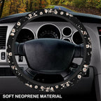Black and White Daisies Elastic Steering Wheel Cover, Non-Slip Breathable Neoprene Steering Wheel Covers, Women Pink Car Accessories, Universal 15 Inch Fit Auto, Suvs, Truck