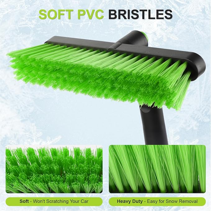 Snow Brush with Ice Scraper 33 inch, 2 in 1 Extendable Snow Removal for Cars with Foam Grip and 360° Pivoting Brush Head, Heavy Duty Snow Cleaner for Auto Truck SUV
