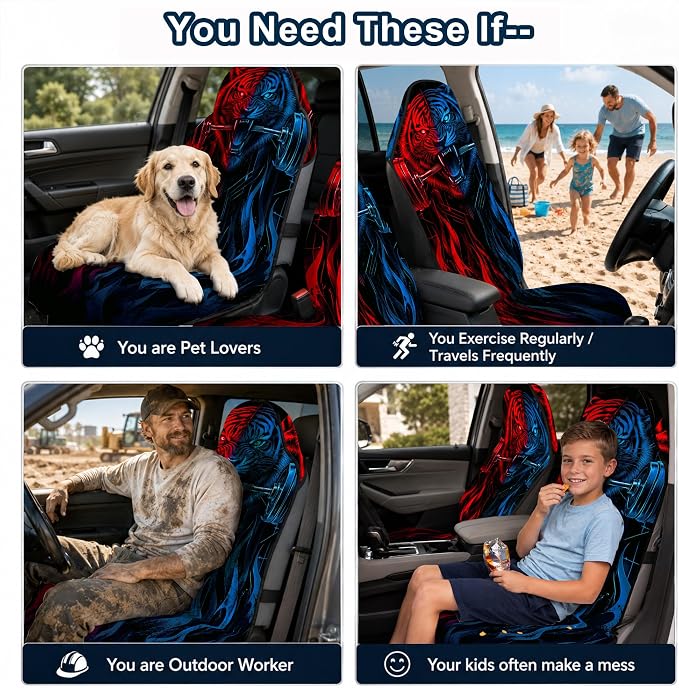 Car Seat Towel Cover 2 Pack for Front Seats, Sweat Absorbent Car Seat Protector with Non-Slip Backing, Waterproof Towel Car Seat Covers for Runners, Gym, Swimming, Beach, Pets, Tiger Strength