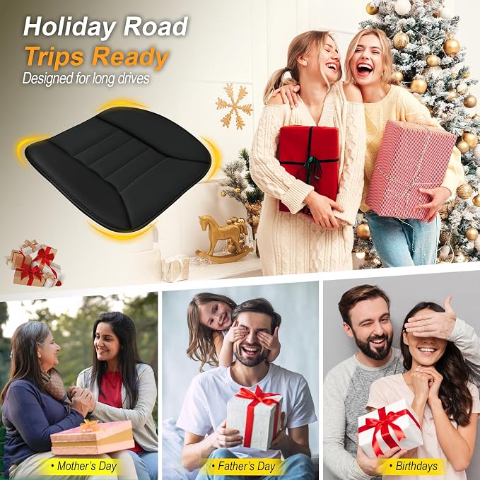 3-Piece Car Seat Cushion Set, 1.2inch Memory Foam Comfort, 2 Front Automotive Seat Cushions + Rear Bench Cushion, Non-Slip Bottom, Fits Sedan SUV Truck Van, Car & Office Chair, Black
