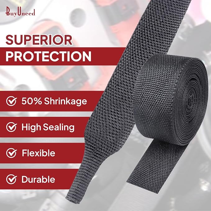 Heat Shrink Braided Sleeving, 2:1 Ratio Shrinkable Fabric Tubing Sleeve Abrasion Protection Cable Wire Sheath (3/4"-25ft)