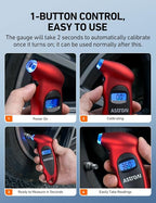 Digital Tire Pressure Gauge 0-150PSI Calibrated to ANSI B40.7 +/-1PSI, Accurate in 0.1 Increments, Tire Repair Tools 4 Pressure Measurements for Car Truck with Backlight LCD, Red