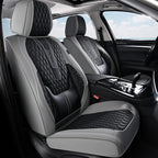 Coverado Car Seat Covers Full Set, Nappa Leather Seat Covers, Waterproof Car Seat Protector with Lumbar Support, Automotive Seat Covers Universal Fit for Most Cars SUV Trucks (Black-Gray)