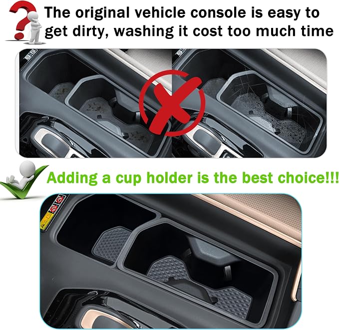 2PCS Center Console Cup Holder Inserts for 2024 2025 2026 Toyota Grand Highlander Accessories TPE Cup Holder Protector Drink Holder Coaster Liner for Grand Highlander Interior Black