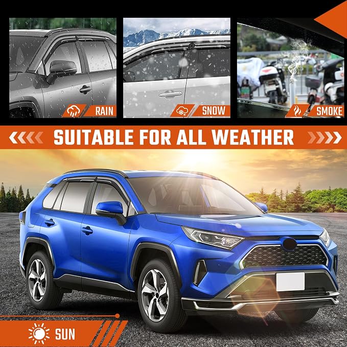 Rain Guards Fit for Toyota RAV4 2019-2025, Tape-On Window Deflector Extra Durable Side Sun Rain Guard 2019 2020 2021 2022 2023 2024 2025 RAV4 Visor Deflectors Black 4 PCS