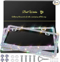 2 Pack Bling License Plate Frames for Women, Sparkly Rhinestone Diamond Car Accessories with Glitter Crystal Caps (Colorful)