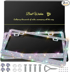 2 Pack Bling License Plate Frames for Women, Sparkly Rhinestone Diamond Car Accessories with Glitter Crystal Caps (Colorful)