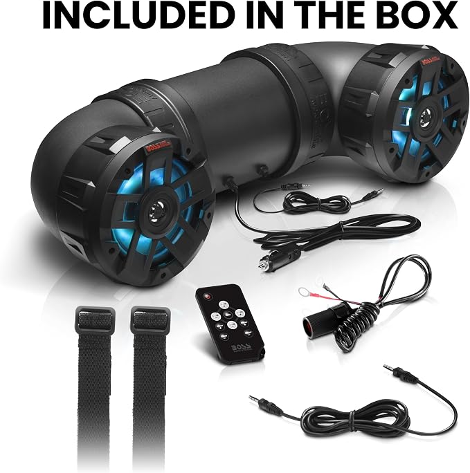 ATV8BRGB ATV UTV Sound System - 8 Inch Speakers, 1.5 Inch Tweeters, Full Range, IPX5 Weatherproof, Bluetooth, Built-in Amplifier, Multi-Color Illumination, Golf Cart Compatible