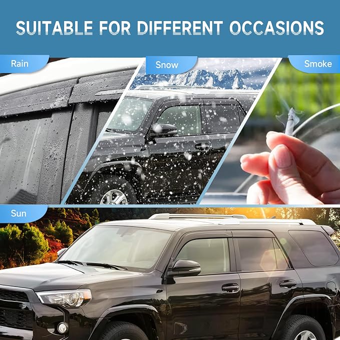 Rain Guards Compatible with Toyota 4Runner 2010-2024, Durable Tape-on Side Window Wind Deflectors & Visors 2010-2024 4Runner Rain Guard, Black 4 PCS