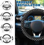 Car Steering Wheel Cover, 14.5"-15" Inch Universal Anti-Slip DurableSteering Wheel Protective Cover, Breathable Auto Interior Decoration Accessories for Sedan SUV Truck (Black White Polka Dot)