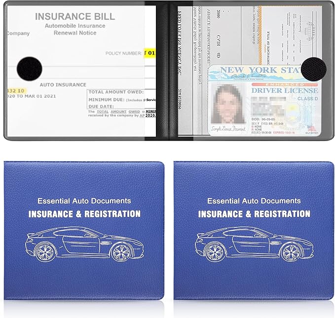 Car Registration and Insurance Card Holder, Vehicle Glove Box Car Organizer, Interior Car Accessories for Documents, Cards, License - 2 Pack