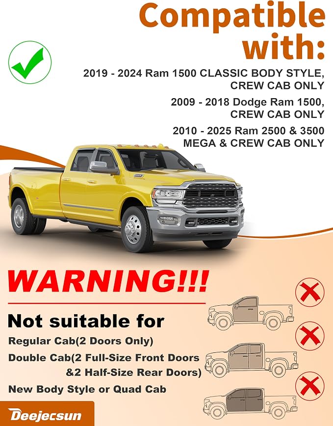Extra-Thick Window Rain Guards Fit for Dodge Ram 1500 2009-2024 Ram 2500 & 3500 2010-2025 Tape-on Window Deflectors Rain Guards Vent Visors Truck Vent Shades