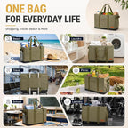 Extra Large Utility Tote Bag - Standing Reusable Grocery Bag with Handle, Collapsible Storage for Shopping, Beach