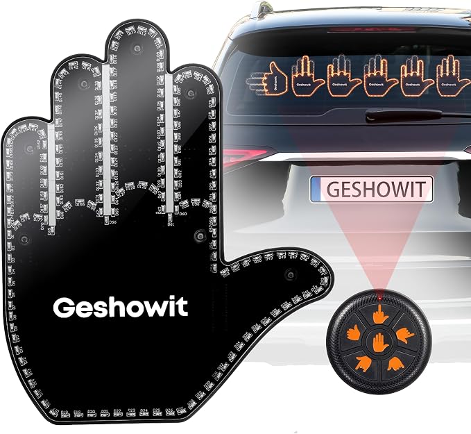 Car Accessories for Men - Car Finger Light with 6 Gestures Remote - Show Your Feelings to Drivers - Ideal Gift Hand Gesture Lights, Truck Accessories, Hand Sign Car LED Signs for Men and Women