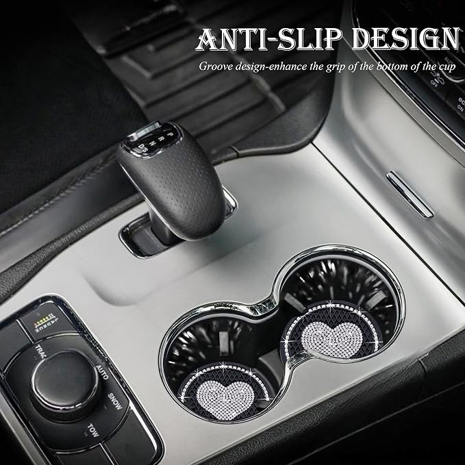 2-Pack Silicone Car Cup Holder Coasters – 2.75 Inch Non-Slip Insert, Universal Shock-Proof Holder Liner for Auto Interior (Black & White Diamond)
