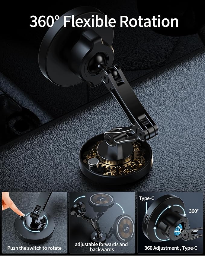Magnetic Wireless Car Mount Charger, 15W Fast Charging for MagSafe Car Mount,Magnetic Car Phone Holder Mount, Car Cell Phone Holder Fit iPhone 17 16 15 14 13 12 All Smartphones