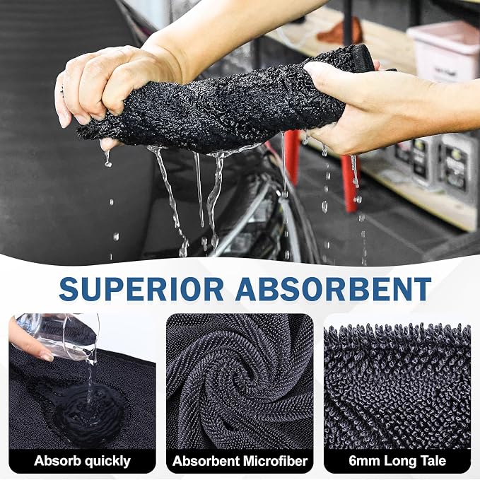 Navona 5 Pack Microfiber Car Drying Towels – Ultra Absorbent, Lint-Free Multi-Purpose Cloths for Car Wash, Bathroom Body Drying, Kitchen Cleaning & Sports Sweat Wiping