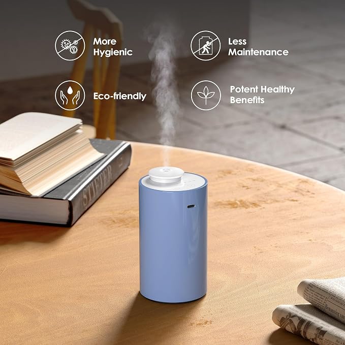 Waterless Diffuser for Essential Oil, Car Diffsuer, Battery Operated Nebulizer, 0.7 Fl Oz/ 20mL, Mini Scent Air Machine, 3 Timers & 3 Mist Levels for Home, Room, Office - AN6 Light Steel Blue