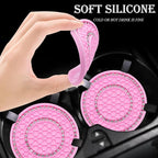 2PCS Bling Crystal Rhinestone Cup Holder Coaster, 2.75 inch Soft Silicone Anti-Slip Shockproof, Car Cup Holder Insert Coasters, Universal Car Interior Accessories for Women (Pink & White)