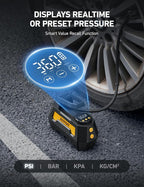 H2 Pro Cordless Tire Inflator Portable Air Compressor Tire Pump with DC 12V & Battery Dual Power Supply Digital Pressure Gauge Fast Inflation Air Pump for Car Tires Motorcycles Bikes Yellow