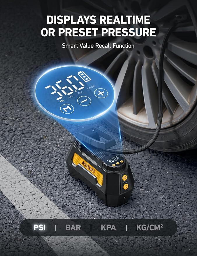 H2 Pro Cordless Tire Inflator Portable Air Compressor Tire Pump with DC 12V & Battery Dual Power Supply Digital Pressure Gauge Fast Inflation Air Pump for Car Tires Motorcycles Bikes Yellow