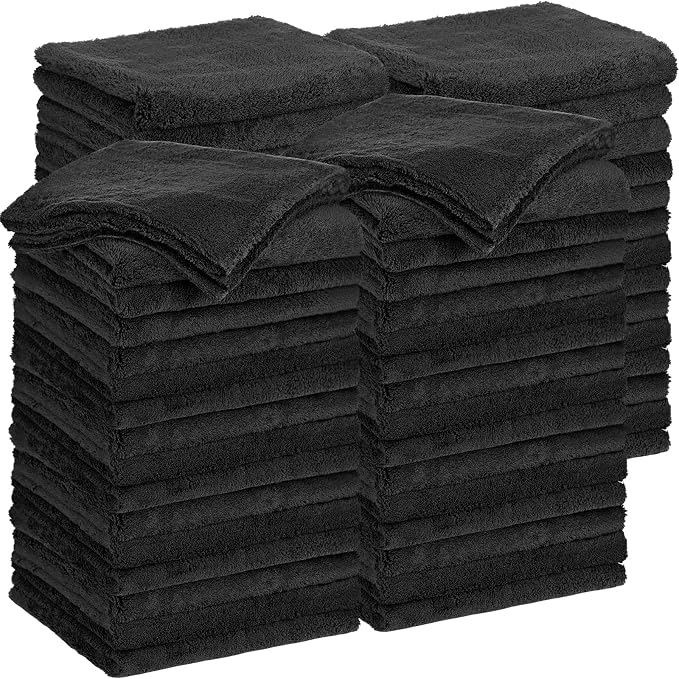 30 Pcs 16 x 16 Inch Edgeless Microfiber Plush Towels for Cars Detailing Drying Wash Polishing Absorbent Cleaning Cloths, 500 GSM (Black)