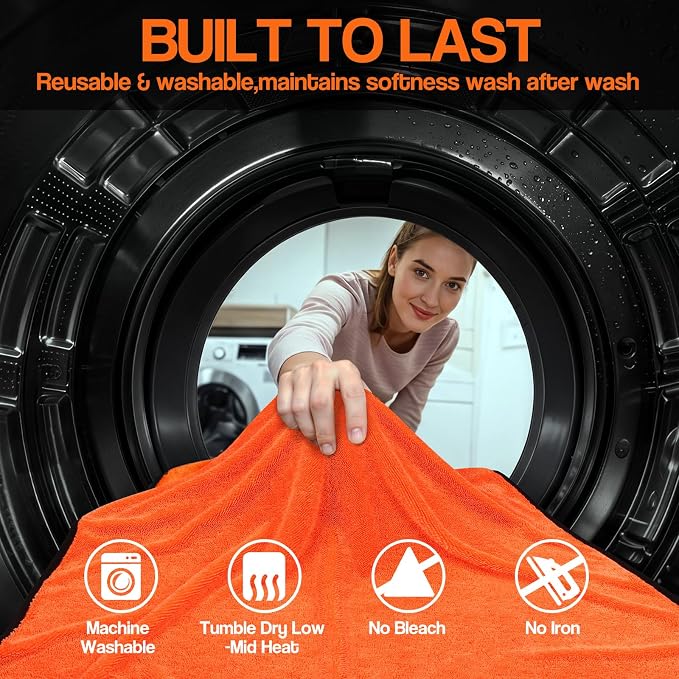 4 Pack Twisted Loop Car Drying Towel, Microfiber Towels for Cars 24"x36", Reusable Shammy Quick Dry Cloth for Carwash, for Auto, Boat, RV, Garage & Home